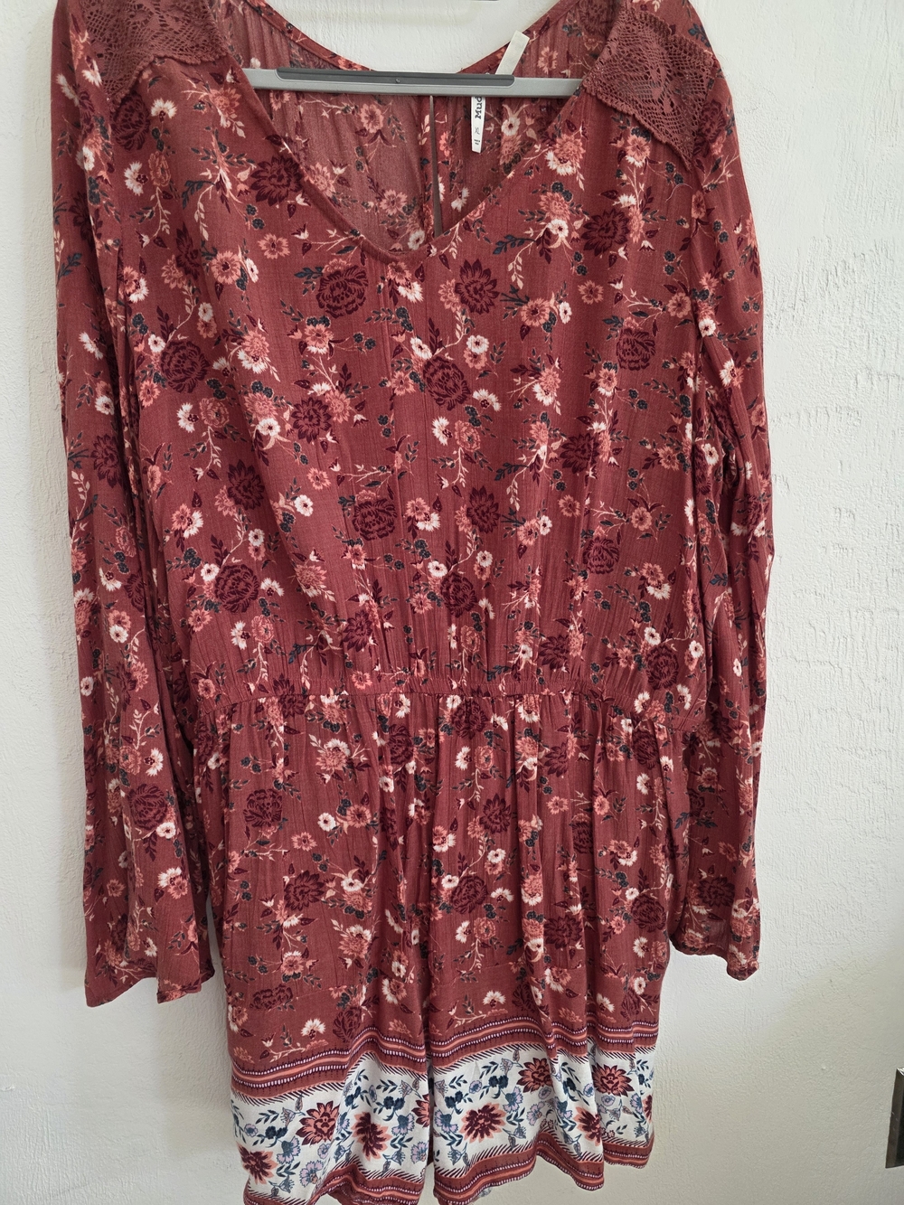Rust Floral Long Sleeve Peasant Romper